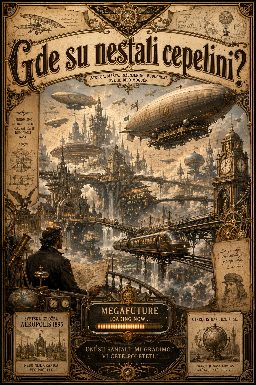 Razigrani retrofuturistički poster Gde su nestali cepelini